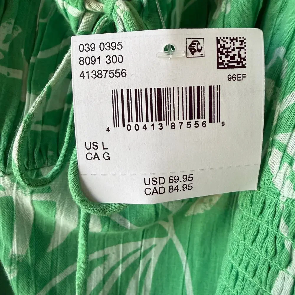 NEW American Eagle Corset Tiered Floral Cotton Midi Dress Green Women's Large - Picture 8 of 12